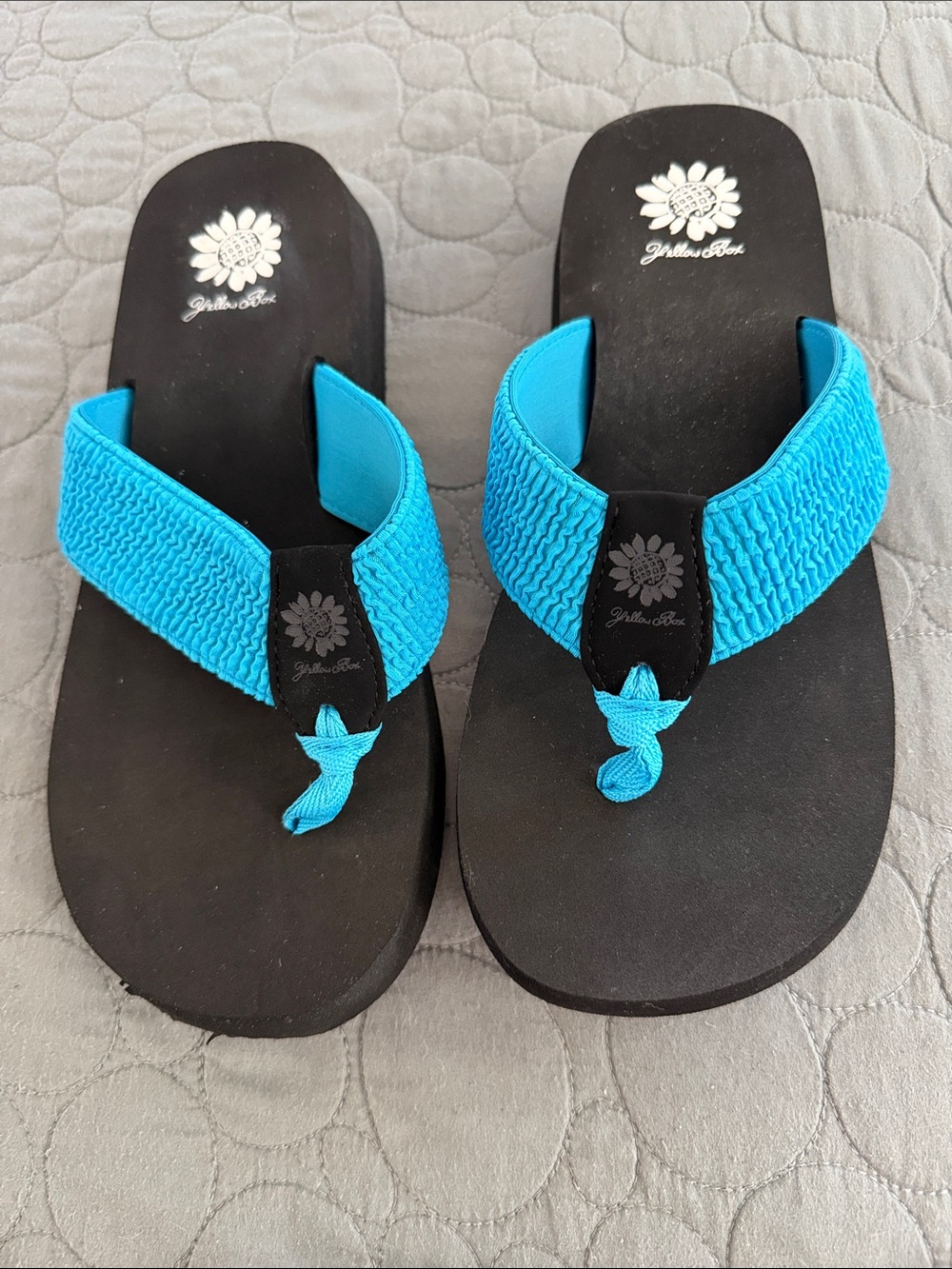 Yellow Box Turquoise Blue Frizzle Flip Flops